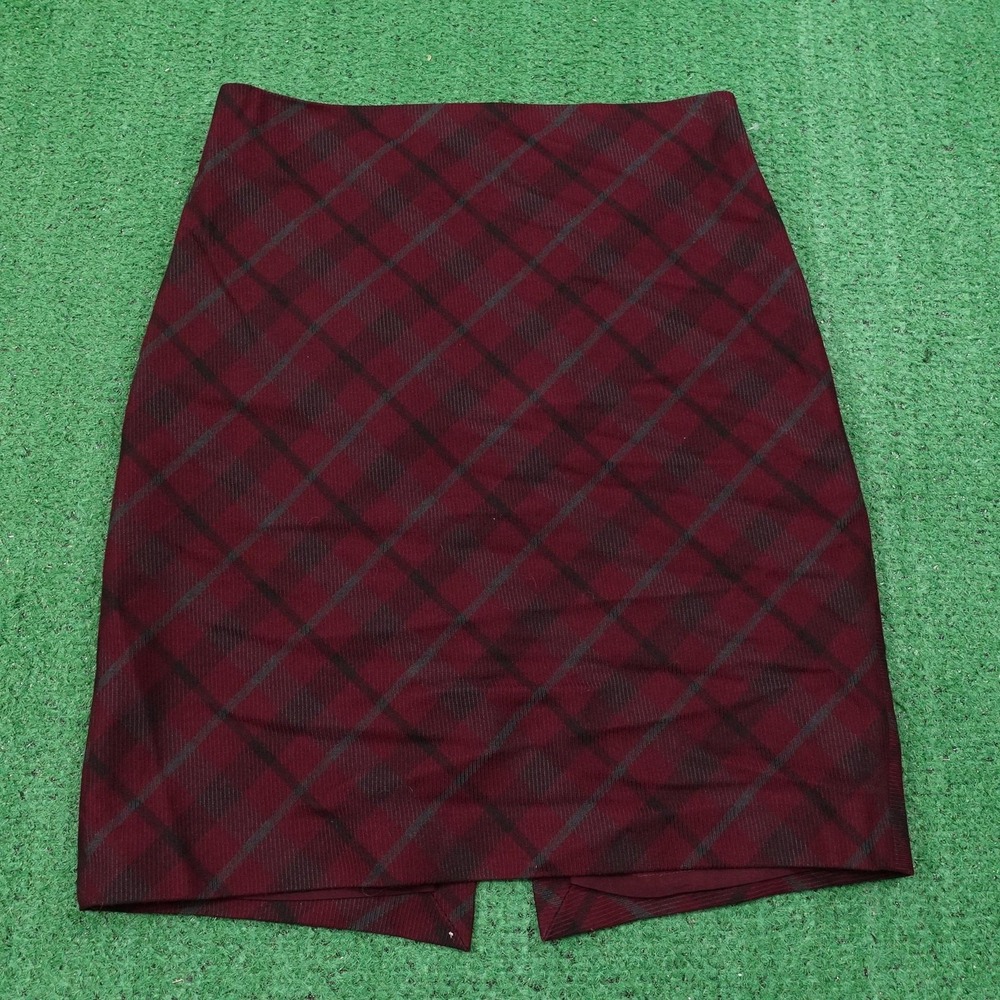 Express Skirt Womens 8 Burgundy Plaid Pencil Career Stretch Lined Work Office‎